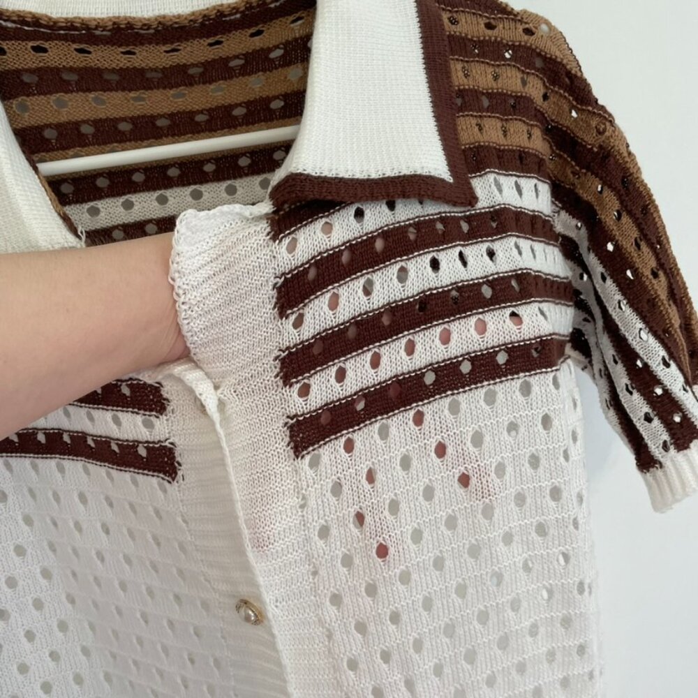 Shein Striped Pattern Front Button Short Sleeve S… - image 7